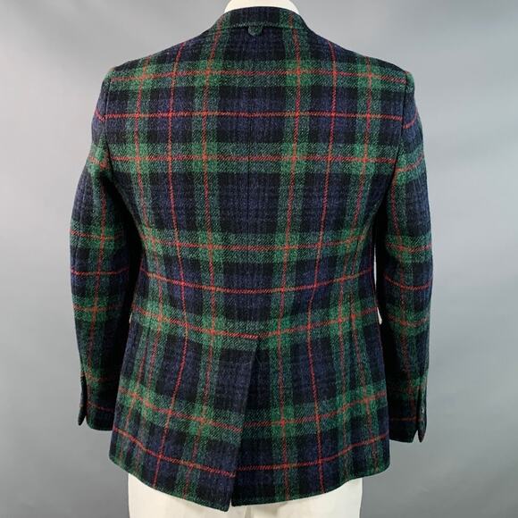 BLACK FLEECE Size 42 Regular Green Blue Red Plaid Wool Notch Lapel Sport Coat - Picture 4 of 9